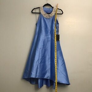 Adrianna Papell High Low Blue Dress with Silver Accents
